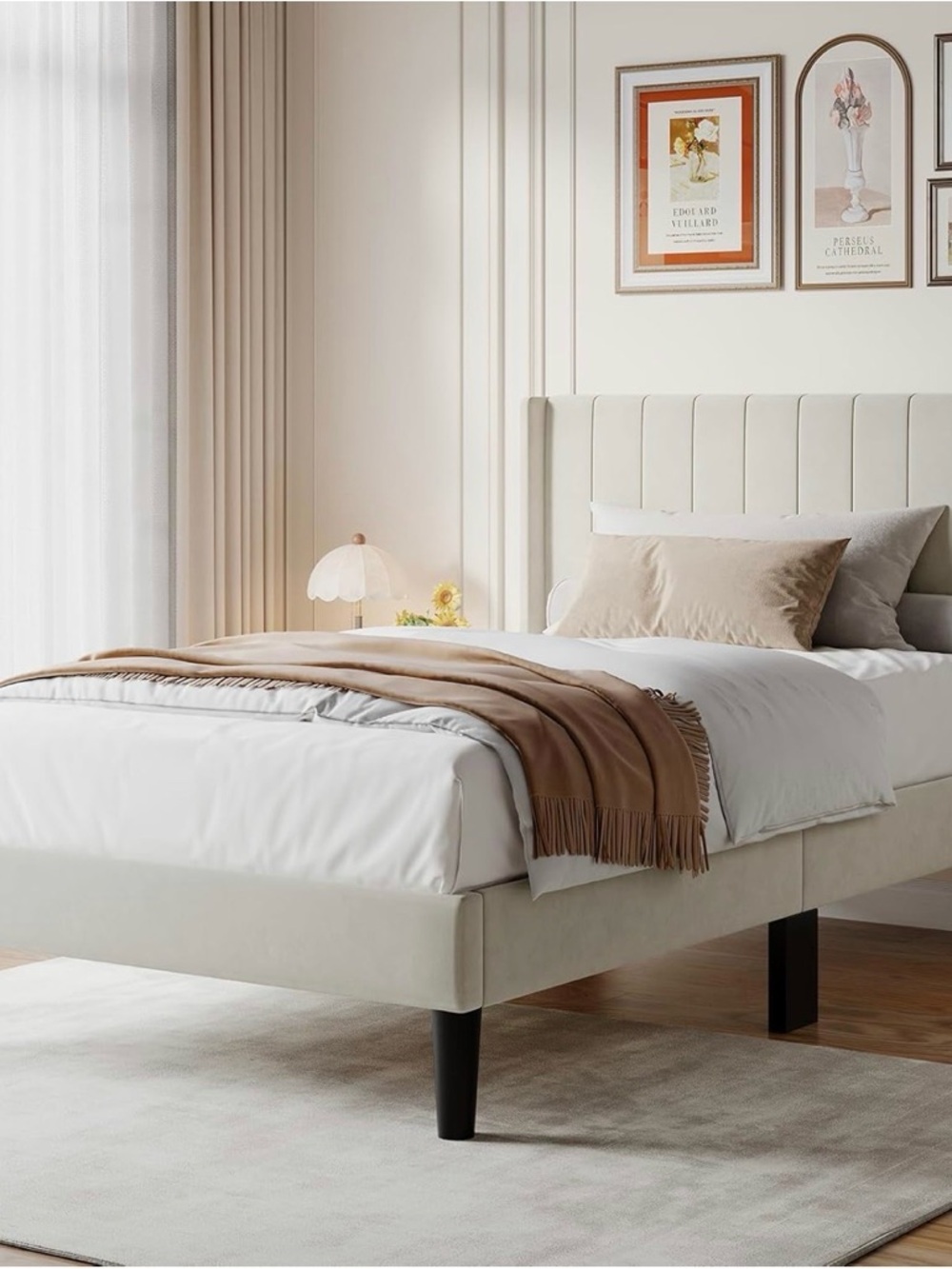 BNIB Twin Size Bed Frame with Upholstered Wingback Headboard